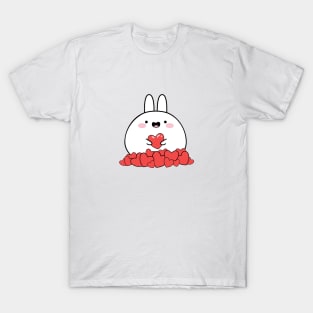 Happy rabbit with hearts, Cute white rabbit, Valentines day, Cute sticker, Kawaii rabbit T-Shirt